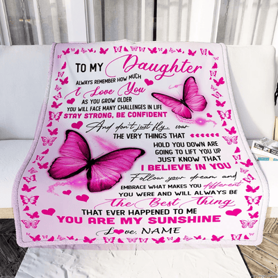 Personalized To My Daughter Blanket From Mom Dad Butterfly Always Remember How Much I Love You Daughter Birthday Christmas Fleece Blanket