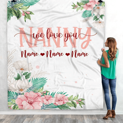 Personalized Nanny Blanket From Kids We Love You Floral Nanny Birthday Mothers Day Christmas Customized Fleece Throw Blanket
