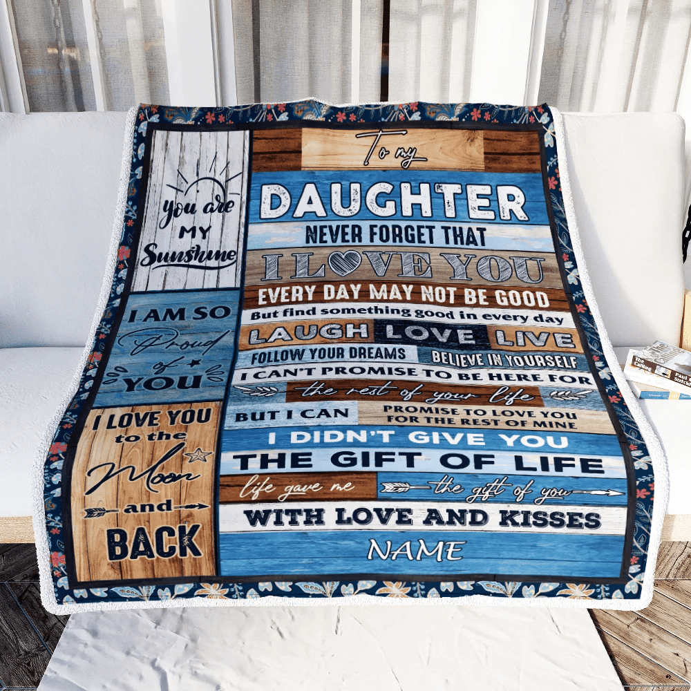 Personalized To My Daughter Blanket From Mom Dad I Love You Wood Daughter Birthday Christmas Thanksgiving Graduation Customized Fleece Blanket