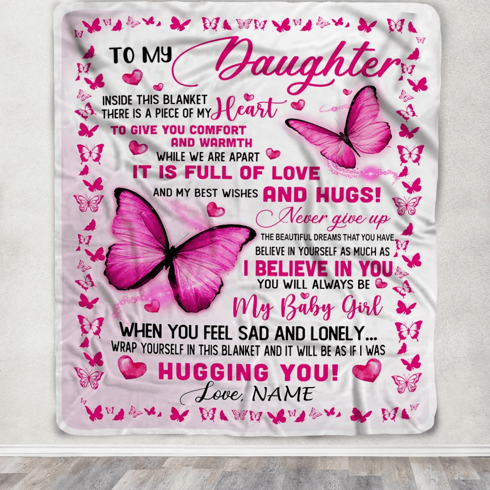 Personalized To My Daughter Blanket from Mom Dad Inside This Blanket There is a Piece of My Heart Customized For Birthday Christmas Fleece Blanket
