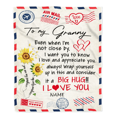 Personalized Granny Blanket From Grandkids Love Big Hug Air Mail Letter Sunflower Granny Birthday Mothers Day Christmas Customized Fleece Throw Blanket