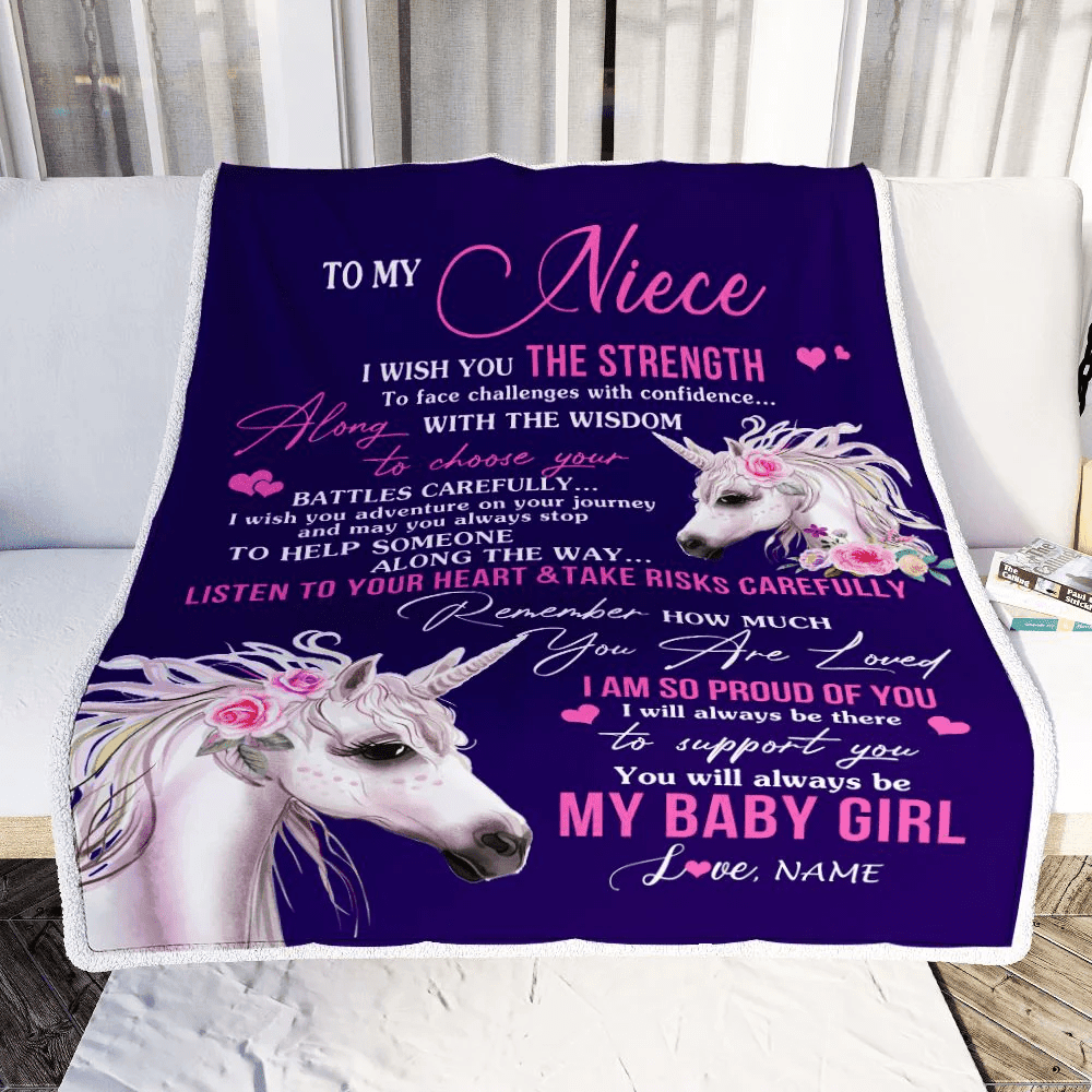 Personalized To My Niece Blanket From Aunt Auntie Uncle I Wish You The Strength Unicorn Niece Birthday Graduation Christmas Customized Fleece Throw Blanket