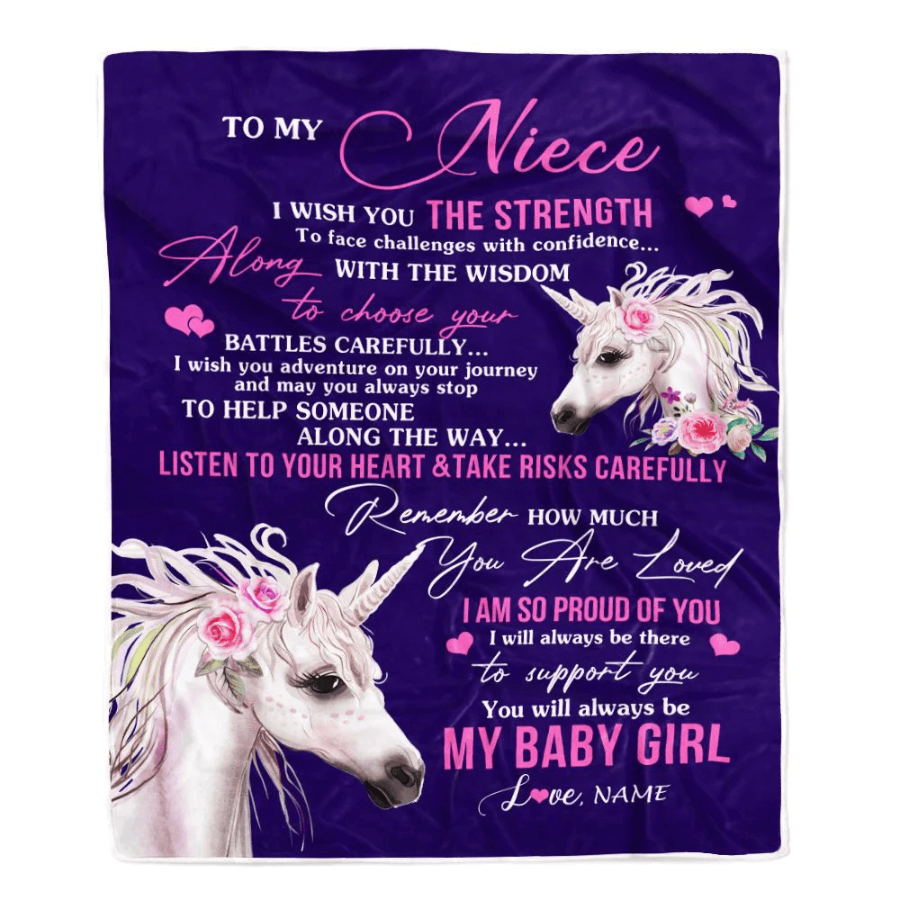 Personalized To My Niece Blanket From Aunt Auntie Uncle I Wish You The Strength Unicorn Niece Birthday Graduation Christmas Customized Fleece Throw Blanket