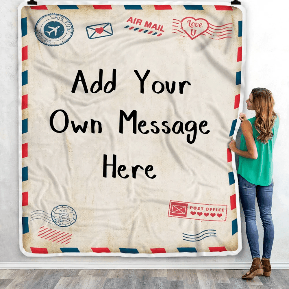 Personalized Custom Name Message Text for Daughter Son Mom Dad Wife Husband Girlfriend Boyfriend Letter Airmail Christmas Birthday Fleece Blanket