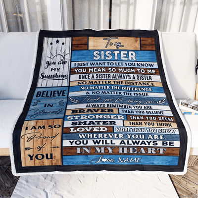 Personalized To My Sister Blanket From Brother Wood You Will Always Be In My Heart Sister Birthday Christmas Graduation Customized Bed Fleece Throw Blanket