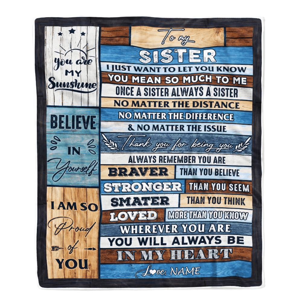 Personalized To My Sister Blanket From Brother Wood You Will Always Be In My Heart Sister Birthday Christmas Graduation Customized Bed Fleece Throw Blanket