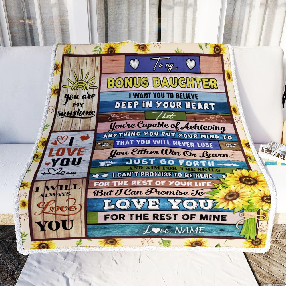 Personalized To My Bonus Daughter Blanket From Mom Believe Deep In Your Heart StepDaughter Birthday Graduation Christmas Customized Bed Fleece Blanket