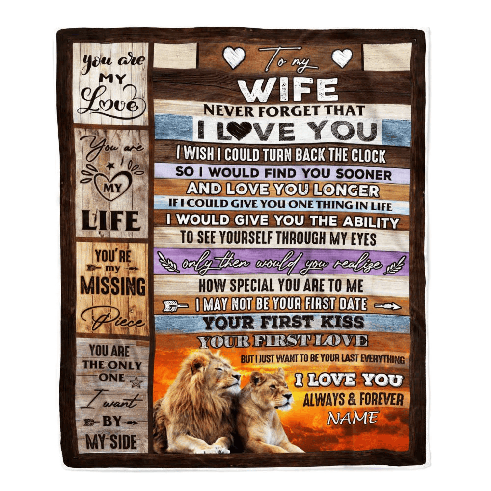Personalized To My Wife Blanket From Husband Never Forget I Love You Couple Lion Wife Birthday Anniversary Valentines Day Christmas Customized Fleece Blanket