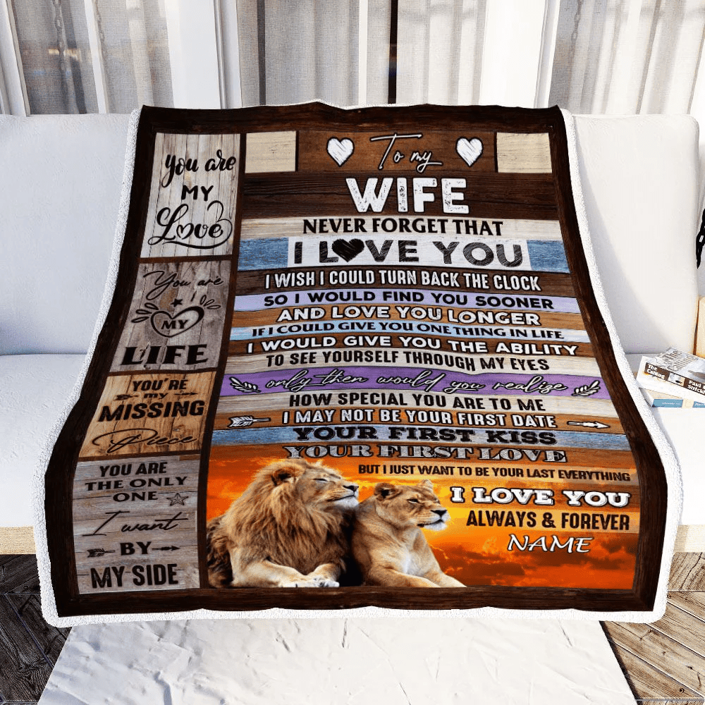 Personalized To My Wife Blanket From Husband Never Forget I Love You Couple Lion Wife Birthday Anniversary Valentines Day Christmas Customized Fleece Blanket