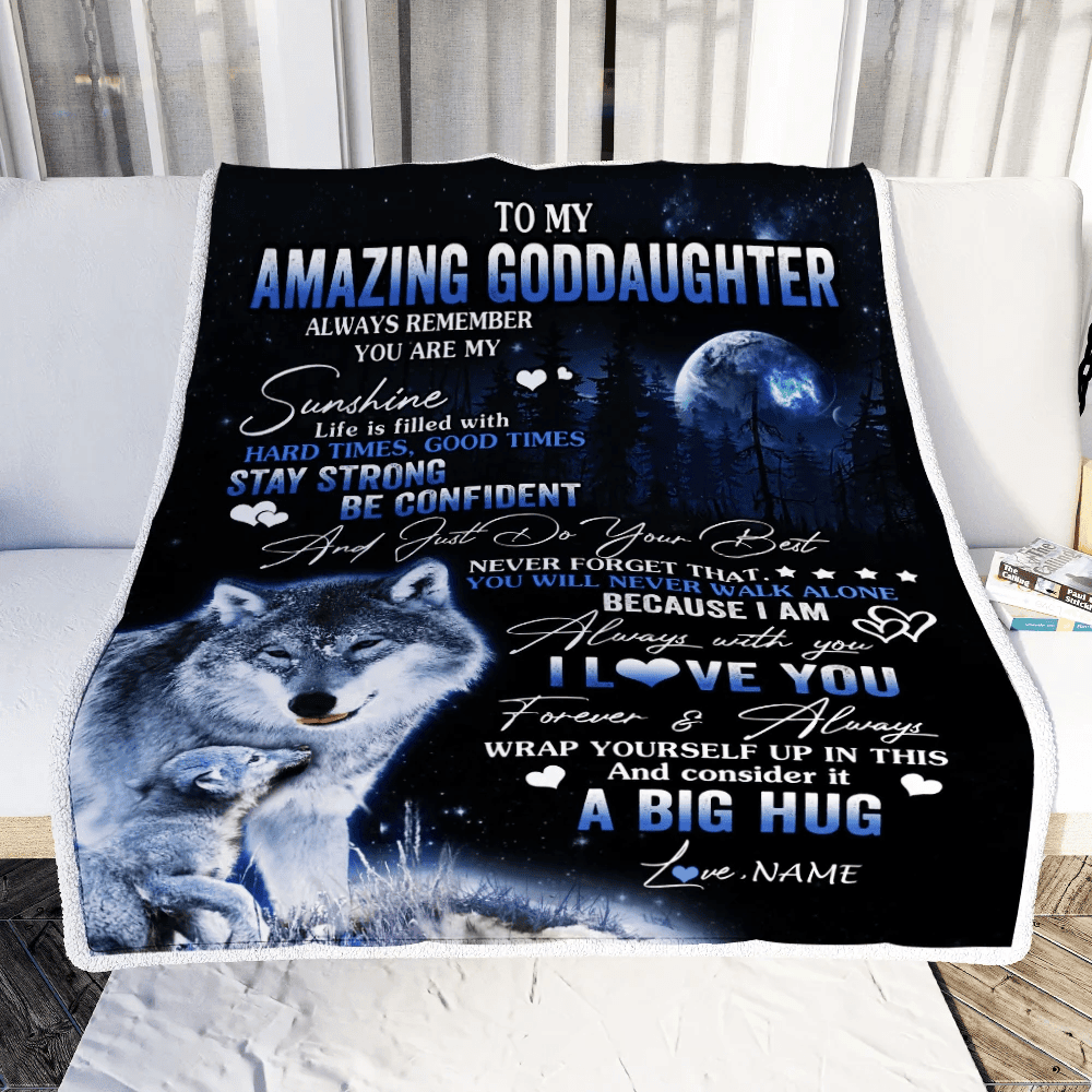 Personalized To My Amazing Goddaughter Wolf Blanket From Godmother Moon Wolf Goddaughter Birthday Graduation Christmas Customized Bed Fleece Blanket