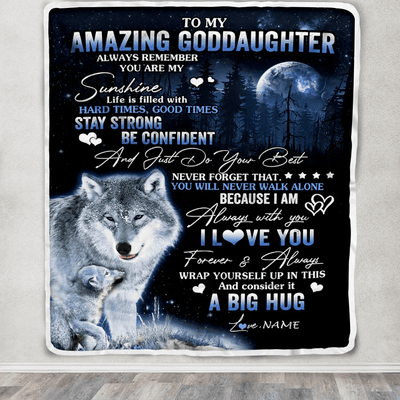 Personalized To My Amazing Goddaughter Wolf Blanket From Godmother Moon Wolf Goddaughter Birthday Graduation Christmas Customized Bed Fleece Blanket
