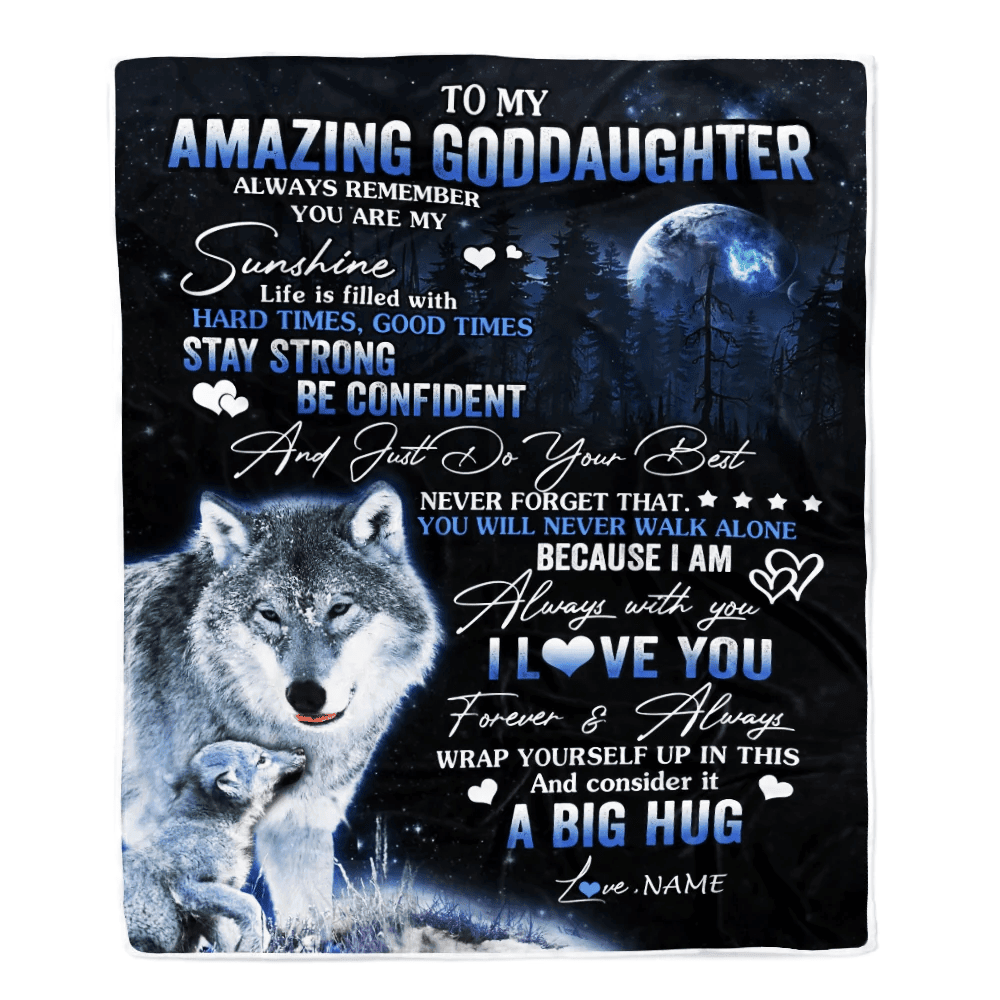 Personalized To My Amazing Goddaughter Wolf Blanket From Godmother Moon Wolf Goddaughter Birthday Graduation Christmas Customized Bed Fleece Blanket