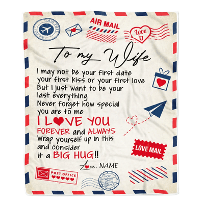 Personalized To My Wife Blanket From Husband Love You Forever Always Airmail Letter Valentine Christmas Wedding Anniversary Customized Fleece Blanket