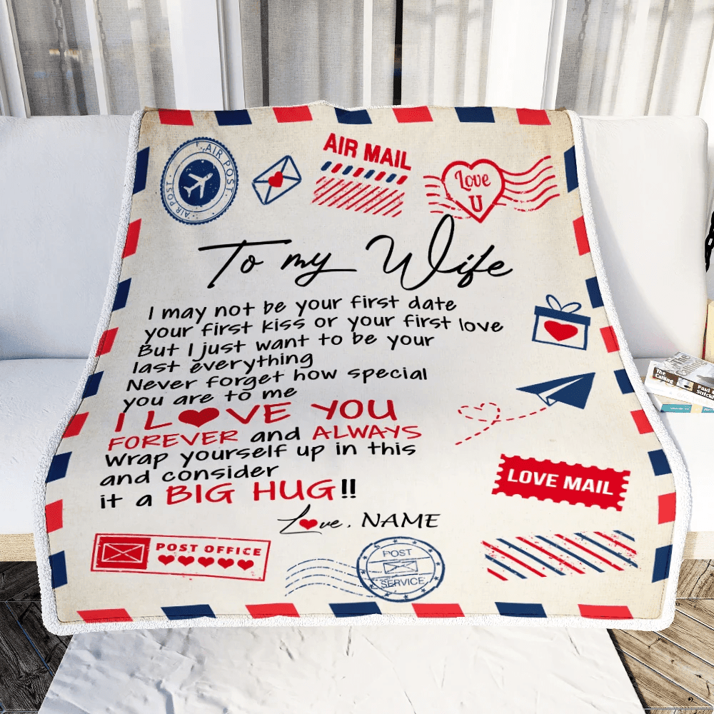 Personalized To My Wife Blanket From Husband Love You Forever Always Airmail Letter Valentine Christmas Wedding Anniversary Customized Fleece Blanket
