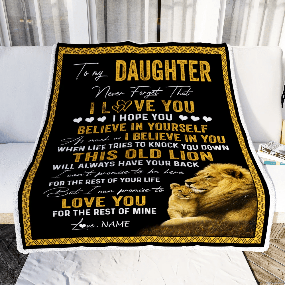 Personalized To My Daughter Blanket From Dad This Old Lion Love You Daughter Birthday Graduation Christmas Customized Fleece Blanket