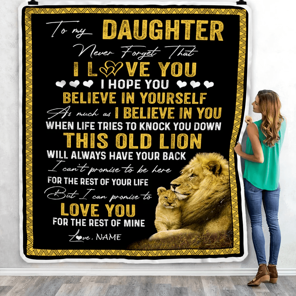 Personalized To My Daughter Blanket From Dad This Old Lion Love You Daughter Birthday Graduation Christmas Customized Fleece Blanket