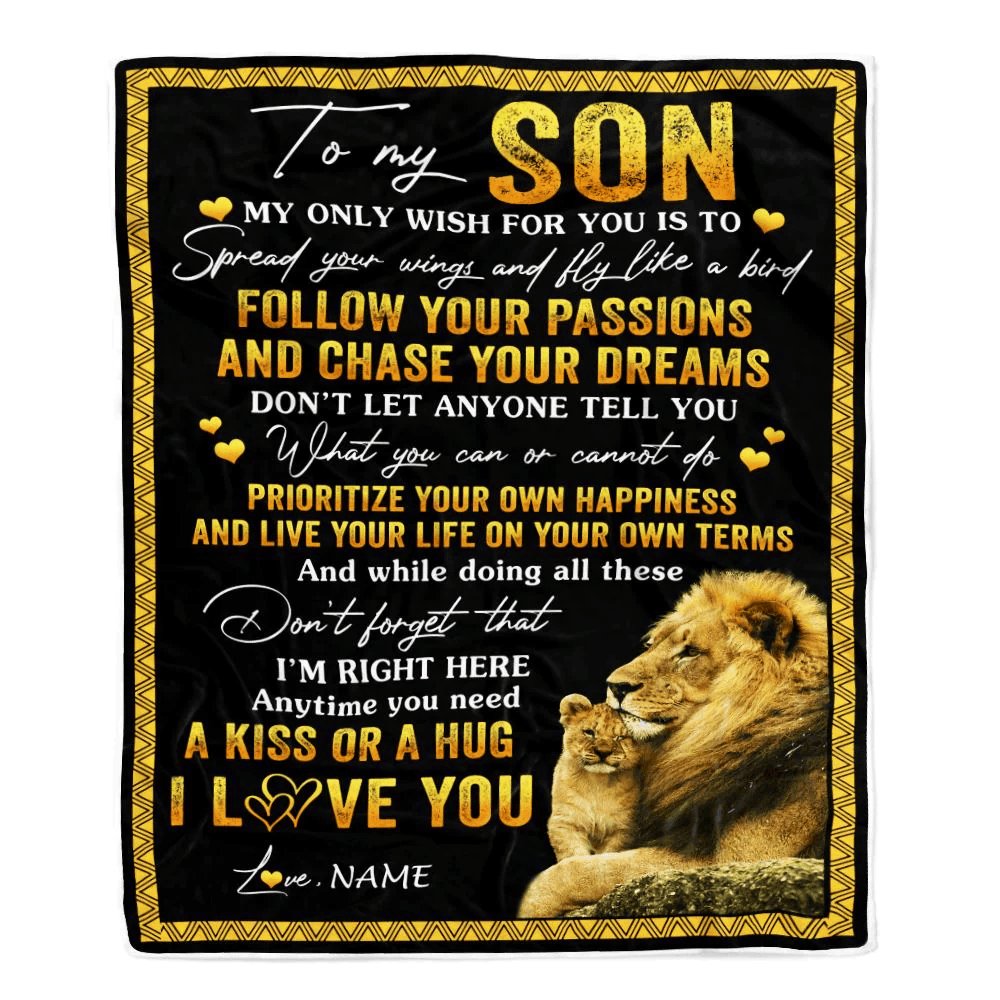 Personalized To My Son Blanket From Dad Father Lion My Only Wish For You Son Birthday Graduation Christmas Customized Fleece Throw Blanket