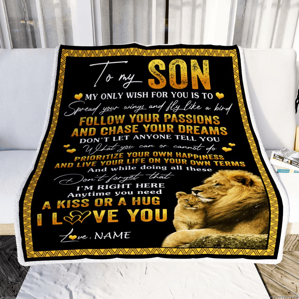 Personalized To My Son Blanket From Dad Father Lion My Only Wish For You Son Birthday Graduation Christmas Customized Fleece Throw Blanket