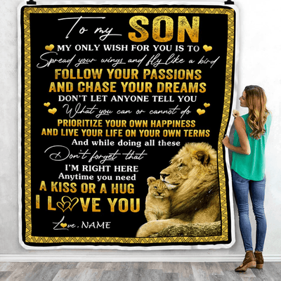 Personalized To My Son Blanket From Dad Father Lion My Only Wish For You Son Birthday Graduation Christmas Customized Fleece Throw Blanket