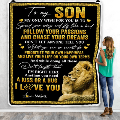 Personalized To My Son Blanket From Dad Father Lion My Only Wish For You Son Birthday Graduation Christmas Customized Fleece Throw Blanket