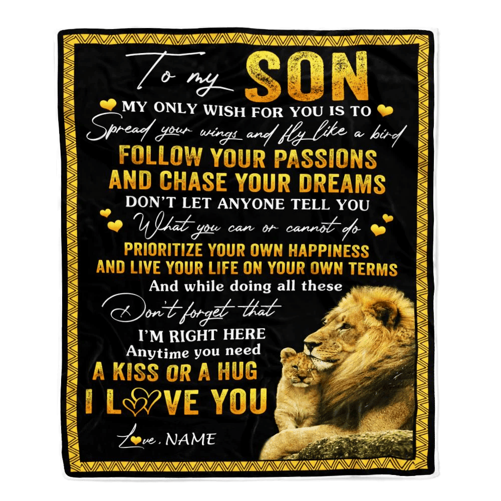 Personalized To My Son Blanket From Dad Father Lion My Only Wish For You Son Birthday Graduation Christmas Customized Fleece Throw Blanket