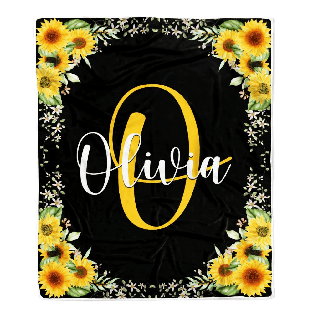 Personalized Custom Baby Blanket With Name For Girls Monogra With Sunflower For Kids Daughter Granddaughter Niece Birthday Christmas Bed Fleece Throw Blanket