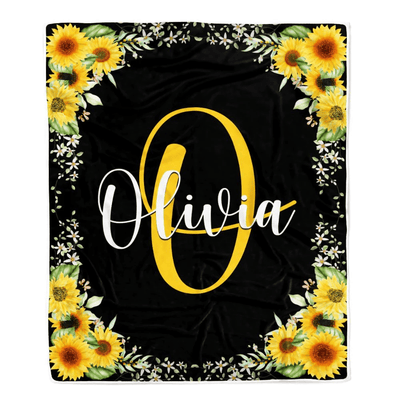 Personalized Custom Baby Blanket With Name For Girls Monogra With Sunflower For Kids Daughter Granddaughter Niece Birthday Christmas Bed Fleece Throw Blanket