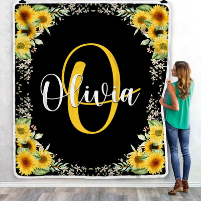 Personalized Custom Baby Blanket With Name For Girls Monogra With Sunflower For Kids Daughter Granddaughter Niece Birthday Christmas Bed Fleece Throw Blanket