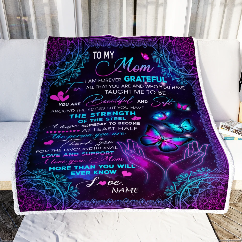 Personalized To My Mom Blanket From Daughter Son You Are Beautiful Butterfly Mom Birthday Mothers Day Christmas Customized Fleece Throw Blanket