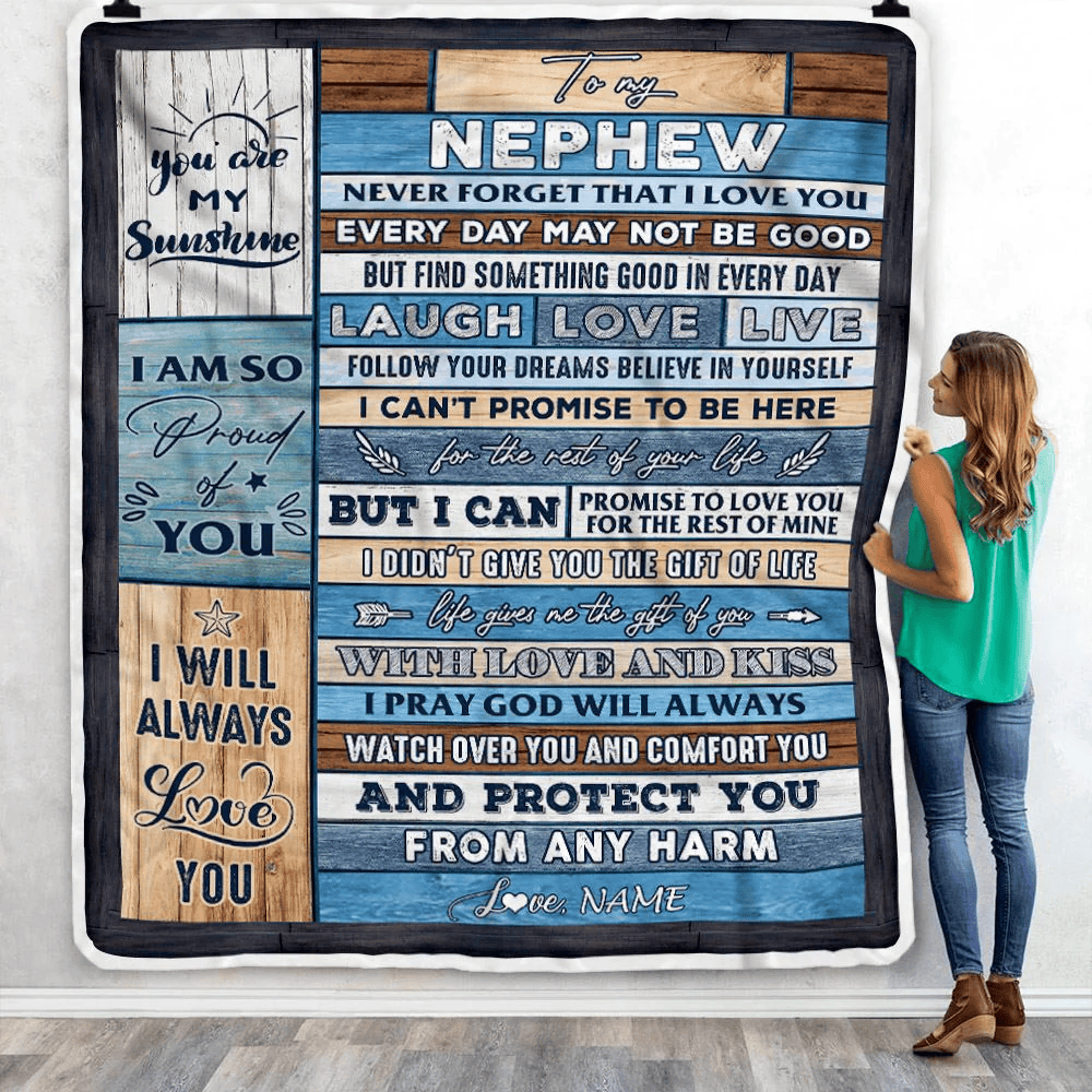 Personalized To My Nephew Blanket From Aunt Uncle Wood You Are My Sunshine I Love You Nephew Birthday Graduation Christmas Customized Bed Fleece Throw Blanket