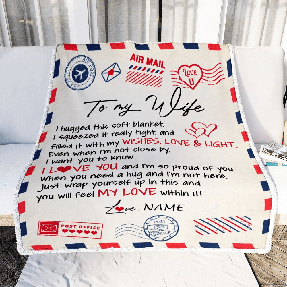 Personalized To My Wife Blanket From Husband Air Mail Letter I Love You Wife For Her Birthday Wedding Anniversary Valentines Day Fleece Throw Blanket