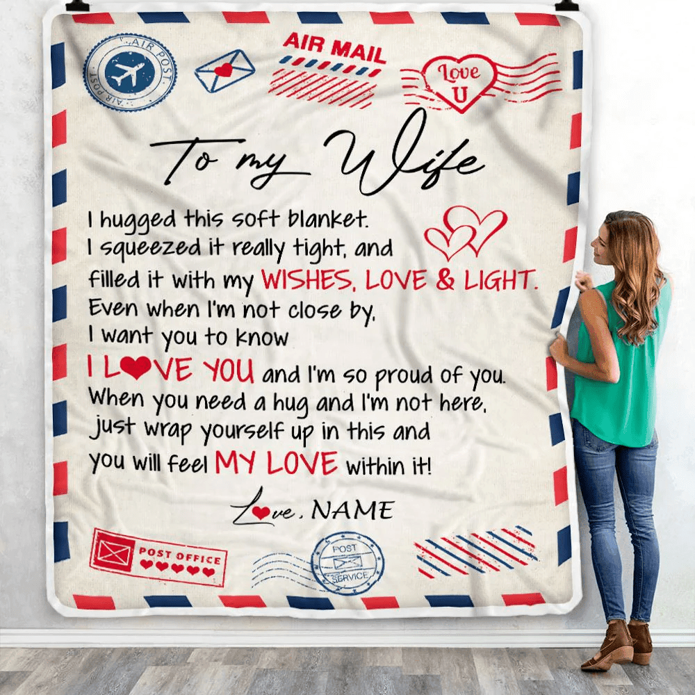Personalized To My Wife Blanket From Husband Air Mail Letter I Love You Wife For Her Birthday Wedding Anniversary Valentines Day Fleece Throw Blanket