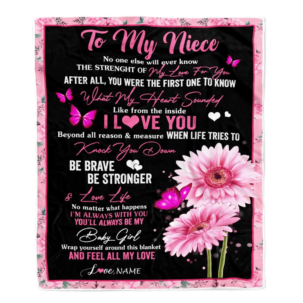 Personalized To My Niece Blanket From Aunt Auntie Uncle I Love You Pink Daisy Butterfly Niece Birthday Graduation Christmas Customized Fleece Throw Blanket