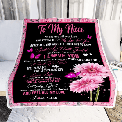 Personalized To My Niece Blanket From Aunt Auntie Uncle I Love You Pink Daisy Butterfly Niece Birthday Graduation Christmas Customized Fleece Throw Blanket