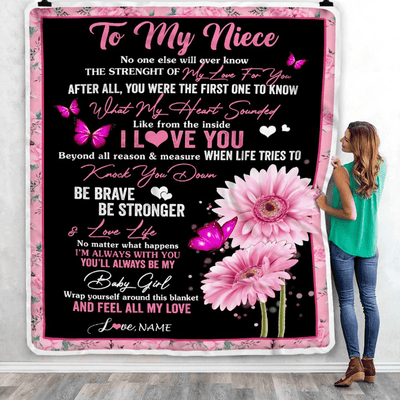 Personalized To My Niece Blanket From Aunt Auntie Uncle I Love You Pink Daisy Butterfly Niece Birthday Graduation Christmas Customized Fleece Throw Blanket