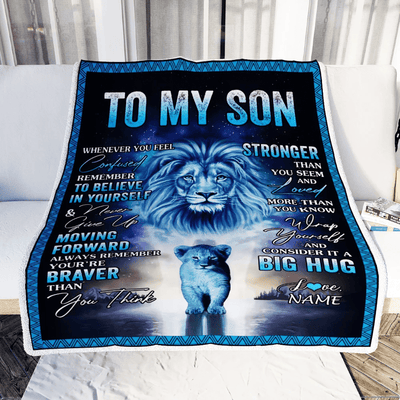 Personalized To My Son Blanket From Mom Dad I Love You It A Big Hug Lion Son Birthday Graduation Christmas Customized Fleece Throw Blanket