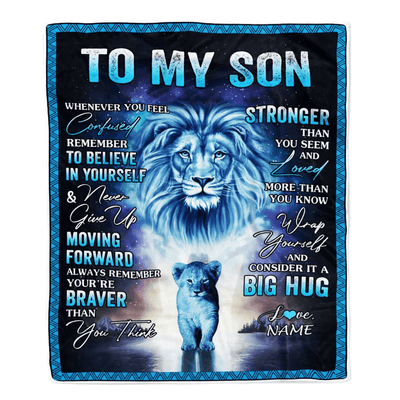 Personalized To My Son Blanket From Mom Dad I Love You It A Big Hug Lion Son Birthday Graduation Christmas Customized Fleece Throw Blanket