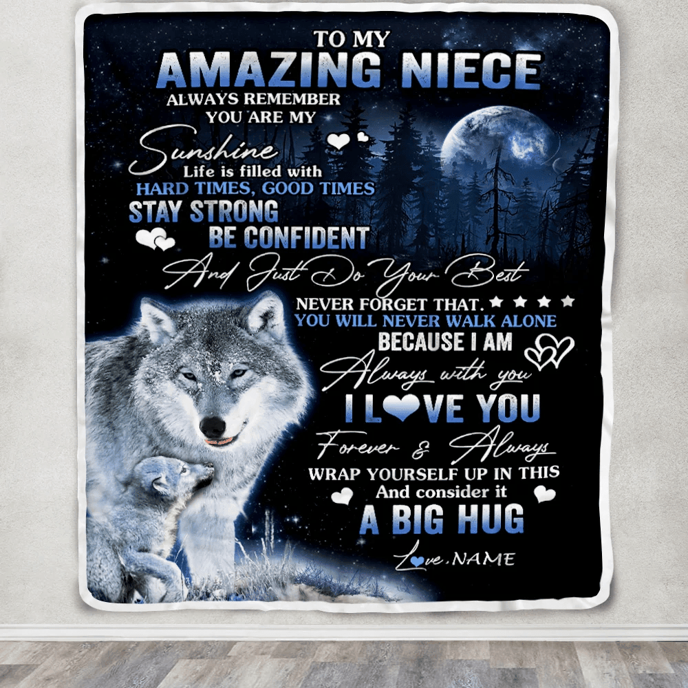 Personalized To My Amazing Niece Wolf Blanket From Aunt Auntie Uncle Moon Wolf Niece Birthday Graduation Christmas Customized Fleece Throw Blanket