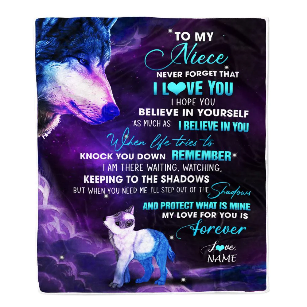 Personalized To My Niece Blanket From Aunt Auntie Uncle Wolf Moon My Love For You Is Forever Niece Birthday Graduation Christmas Customized Fleece Blanket