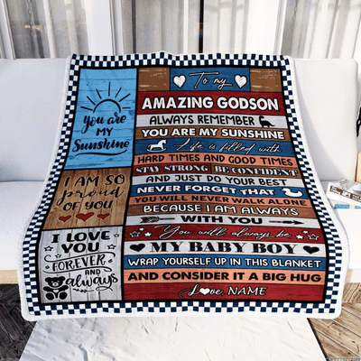 Personalized To My Amazing Godson Blanket From Godmother Godfather Wood It A Big Hug Godson Birthday Graduation Christmas Customized Bed Fleece Throw Blanket
