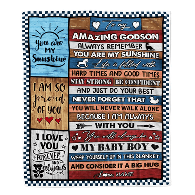 Personalized To My Amazing Godson Blanket From Godmother Godfather Wood It A Big Hug Godson Birthday Graduation Christmas Customized Bed Fleece Throw Blanket