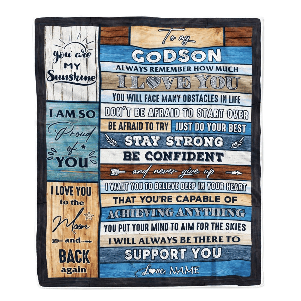 Personalized To My Godson Blanket From Godmother Godfather Wood How Much I Love You Goddaughter Godson Graduation Travel Christmas Customized Fleece Blanket