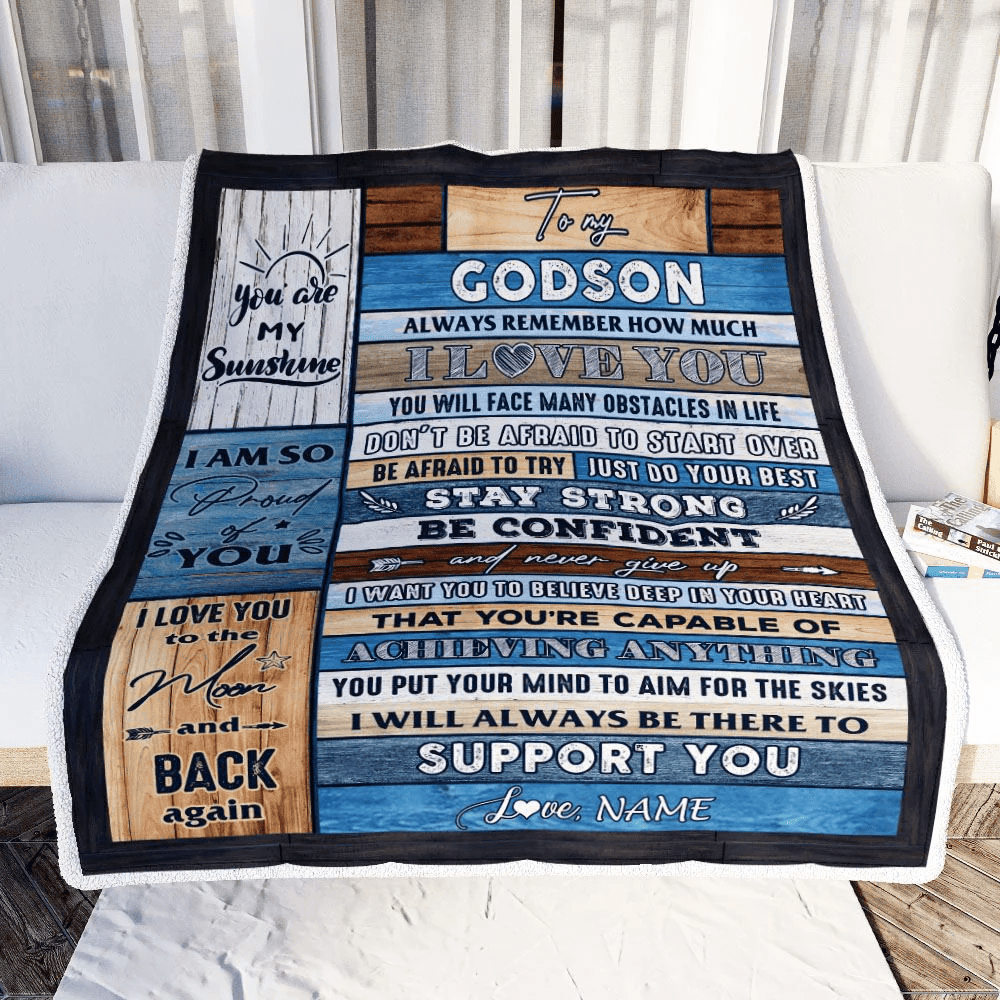 Personalized To My Godson Blanket From Godmother Godfather Wood How Much I Love You Goddaughter Godson Graduation Travel Christmas Customized Fleece Blanket