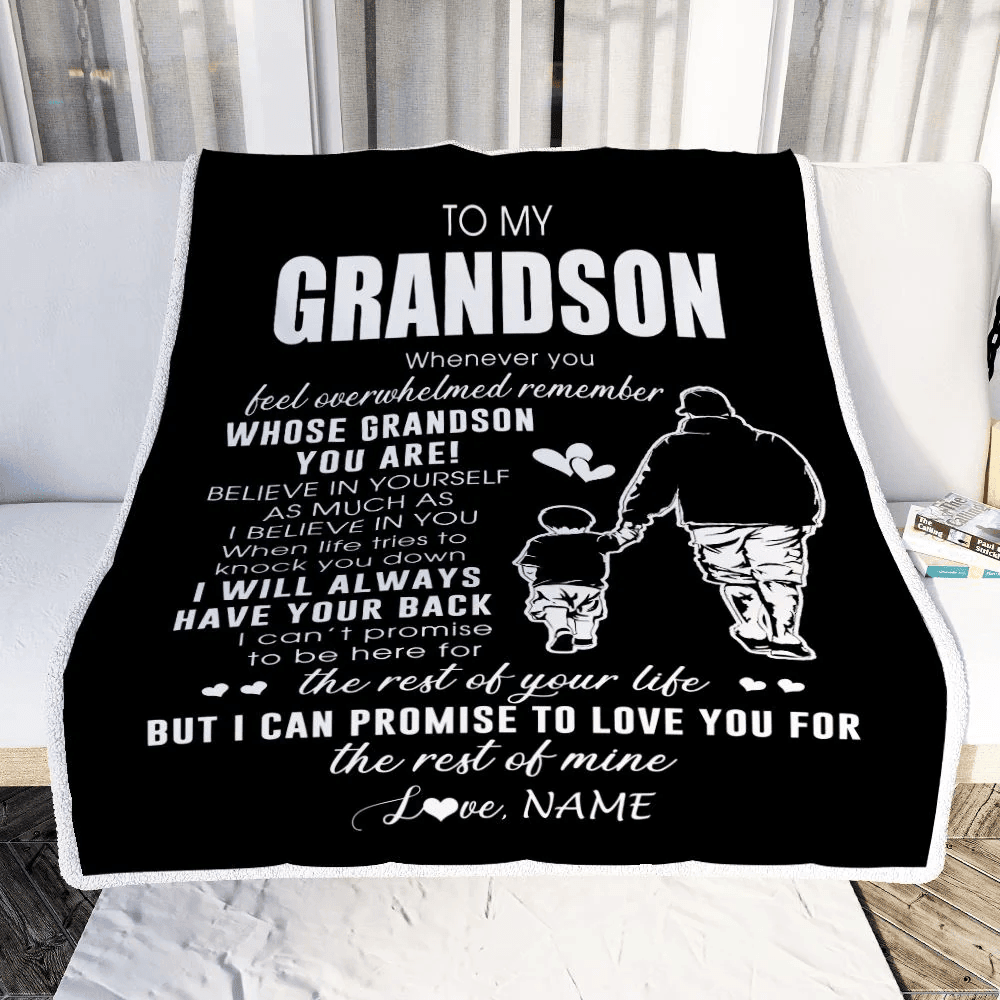 Personalized To My Grandson Blanket From Papa Grandpa Whenever You Feel Overwhelmed Grandson Birthday Graduation Christmas Customized Bed Fleece Throw Blanket