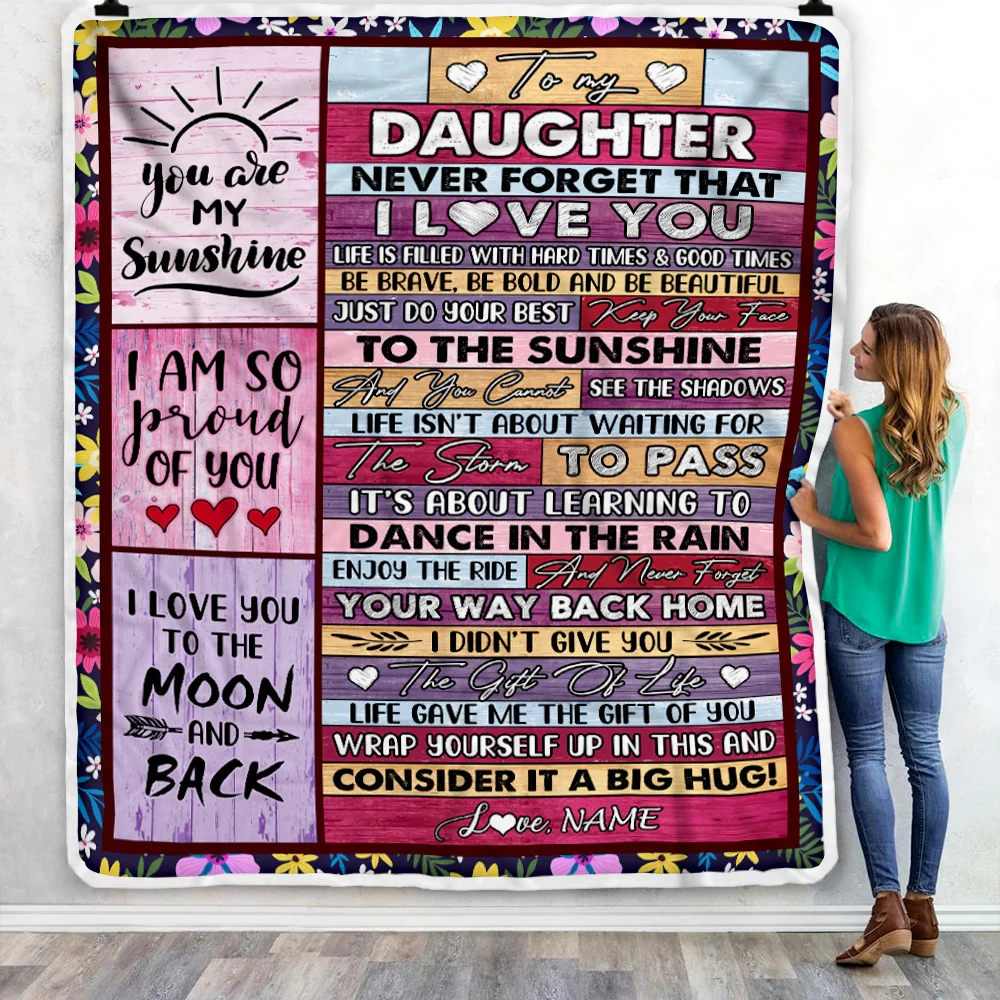 Personalized To My Daughter Blanket From Mom And Dad Never Forget That I Love You Wood Daughter Birthday Thanksgiving Christmas Customized Fleece Throw Blanket