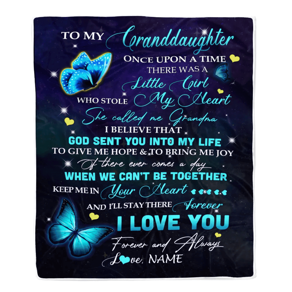 Personalized To My Granddaughter From Grandma Blanket Once Upon A Time Butterfly Birthday Graduation Christmas Gift Bed Quilt Fleece Throw Blanket