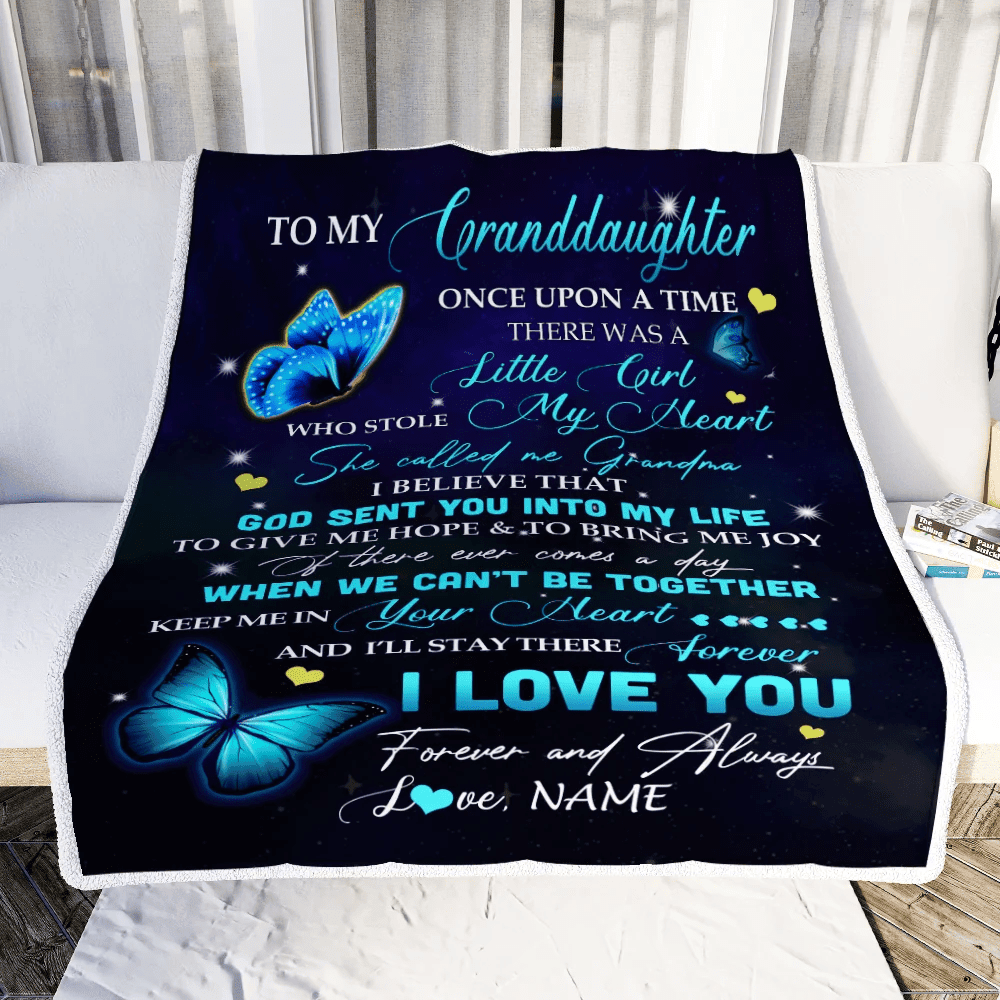 Personalized To My Granddaughter From Grandma Blanket Once Upon A Time Butterfly Birthday Graduation Christmas Gift Bed Quilt Fleece Throw Blanket