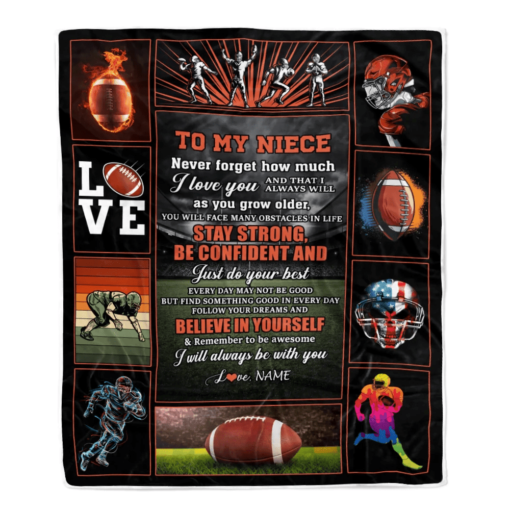 Personalized Football To My Niece Blanket From Aunt Auntie Uncle Believe In Yourself Niece Birthday Graduation Christmas Customized Fleece Throw Blanket