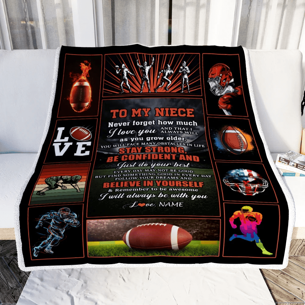 Personalized Football To My Niece Blanket From Aunt Auntie Uncle Believe In Yourself Niece Birthday Graduation Christmas Customized Fleece Throw Blanket