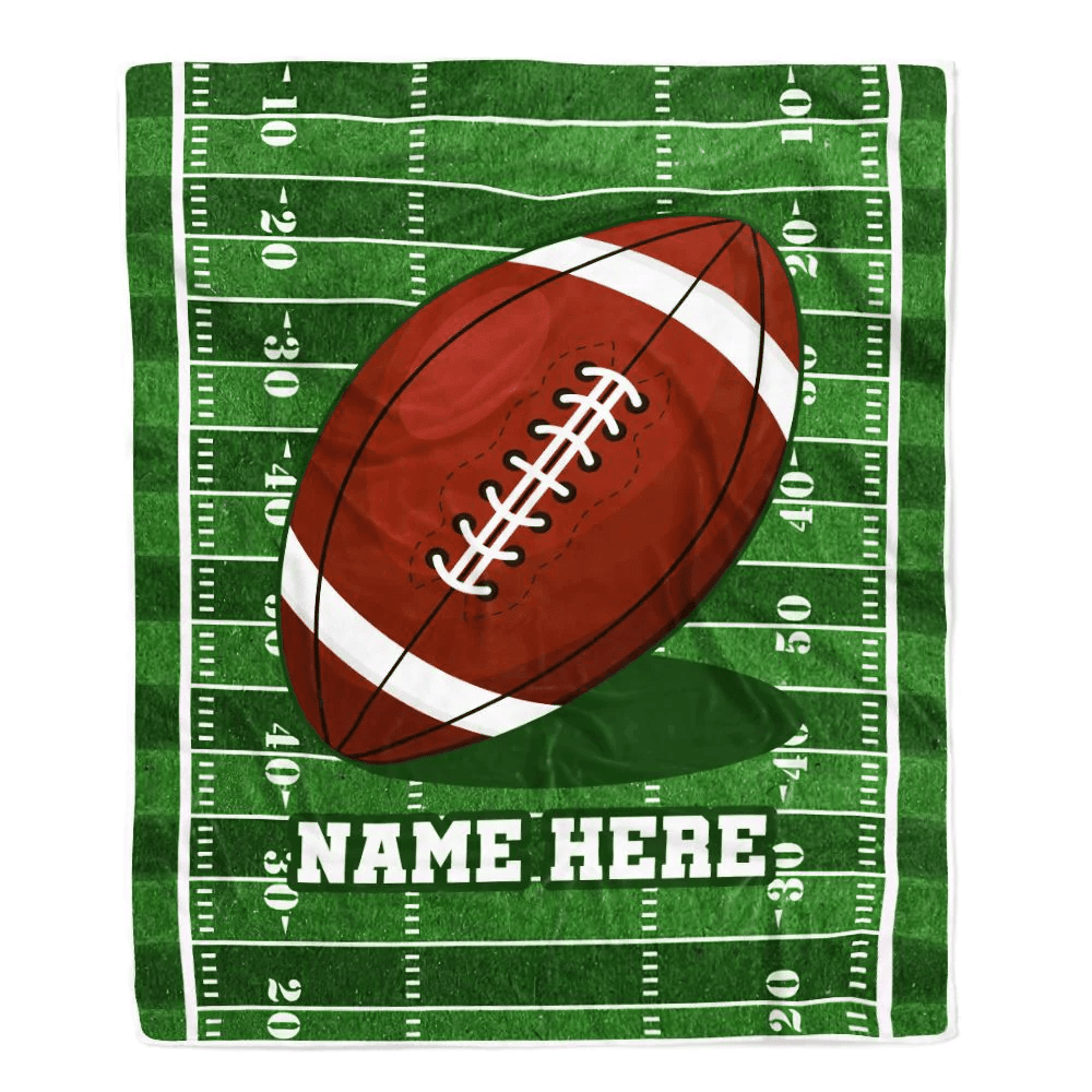 Personalized Football Blanket For Boy Girl American Football Field Custom Name Baby Men Women Birthday Christmas Customized Fleece Blanket